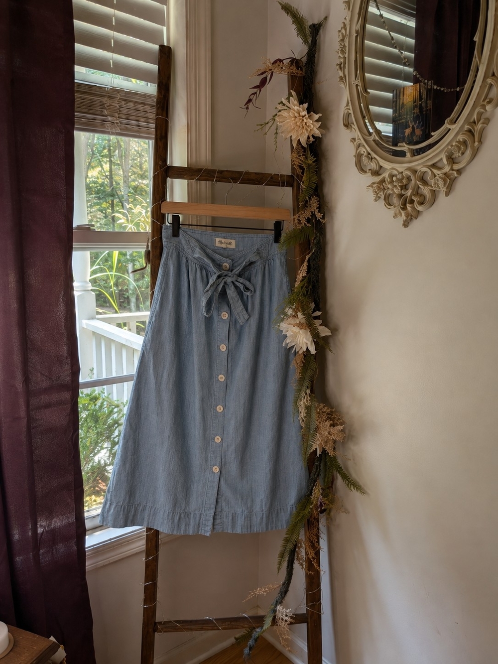 Madewell Light Blue Button Front Midi Skirt